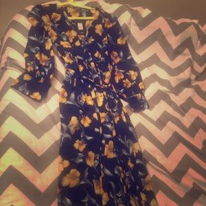 Outdoor Date Floral Dress-Navy XL